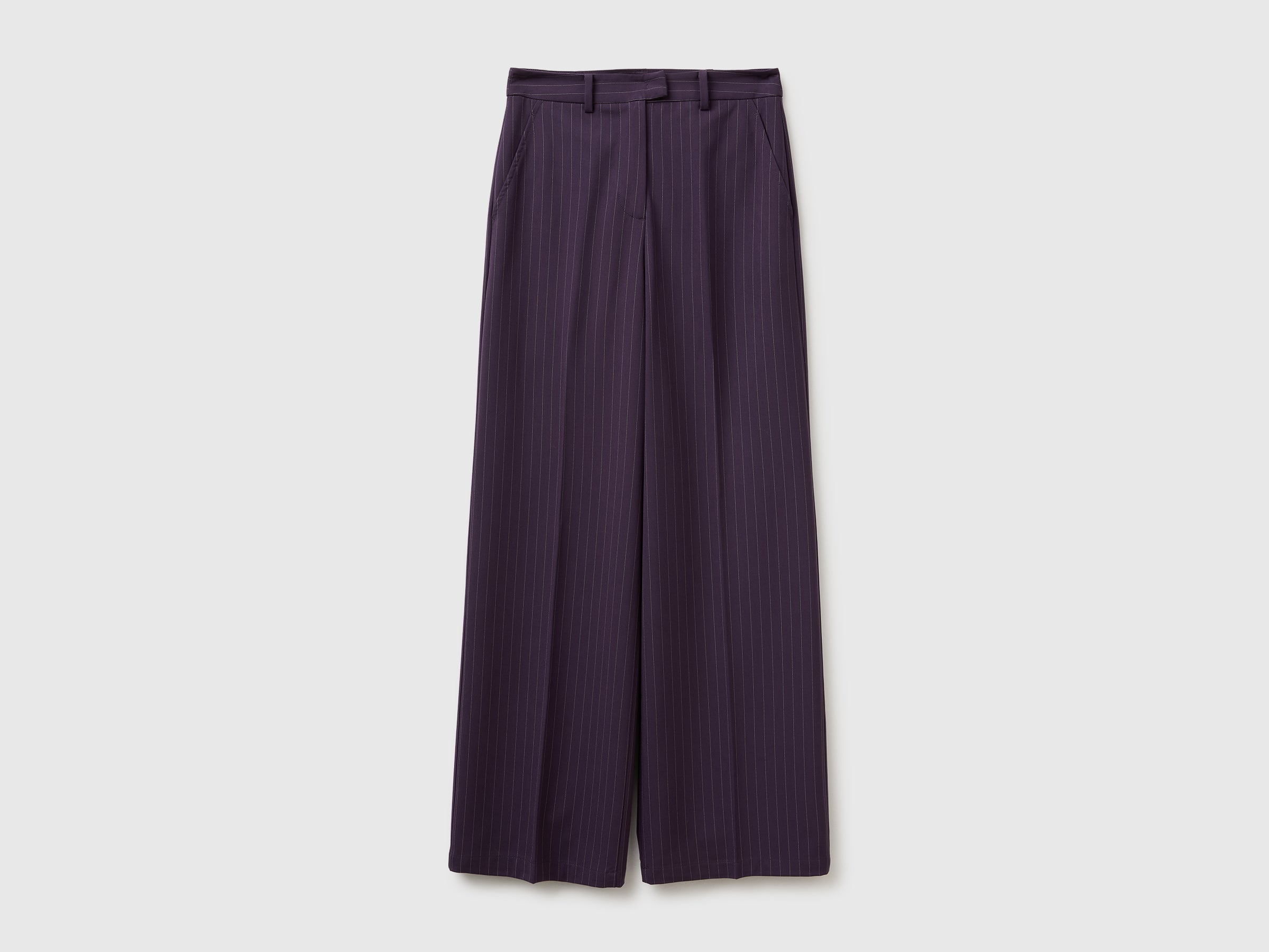 Benetton Trousers Pantaloni Larghi Gessati Viscosa