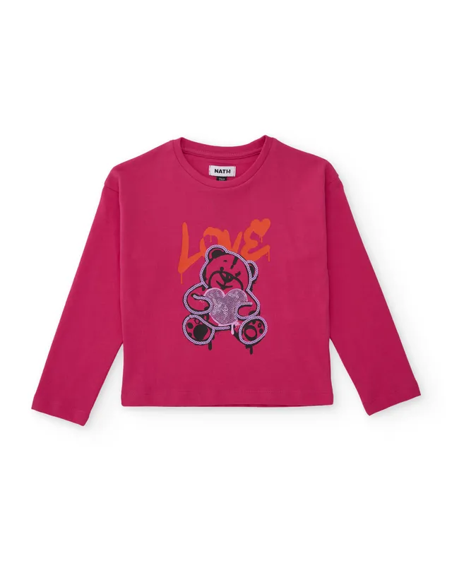 TucTuc Magliette Orsacchiotto Maglietta Bimba Fucsia Manica Lunga