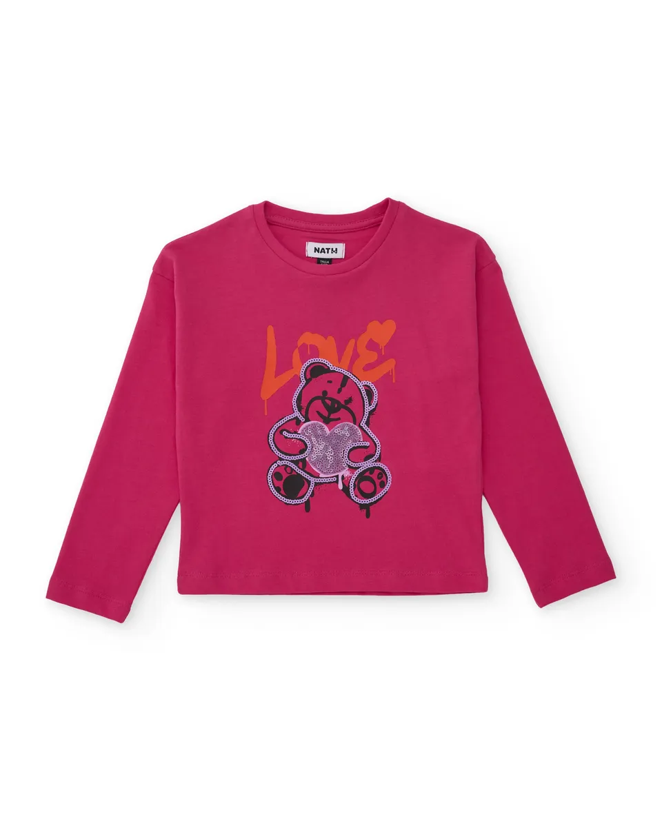 TucTuc Magliette Orsacchiotto Maglietta Bimba Fucsia Manica Lunga