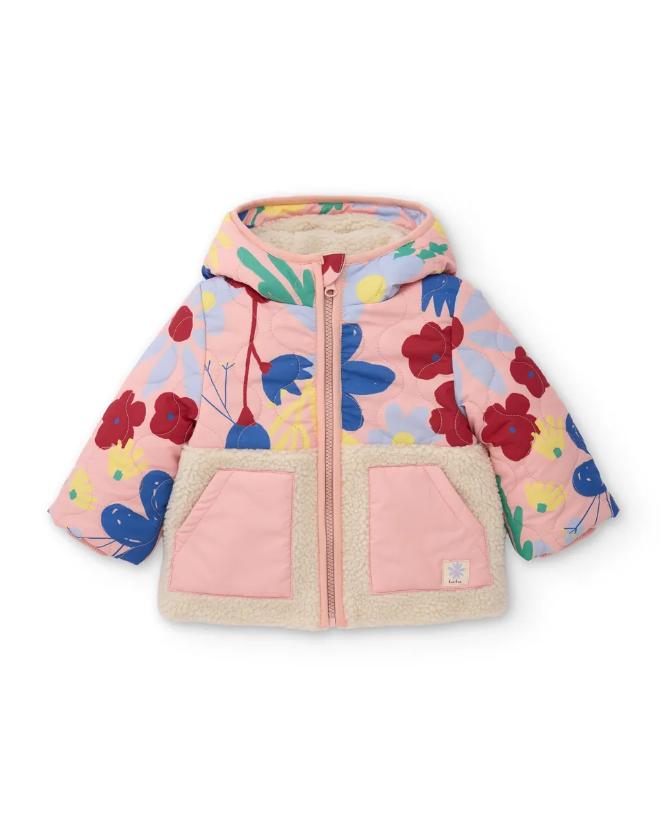 TucTuc Cappotti Piumino bimba rosa floreale con cappuccio