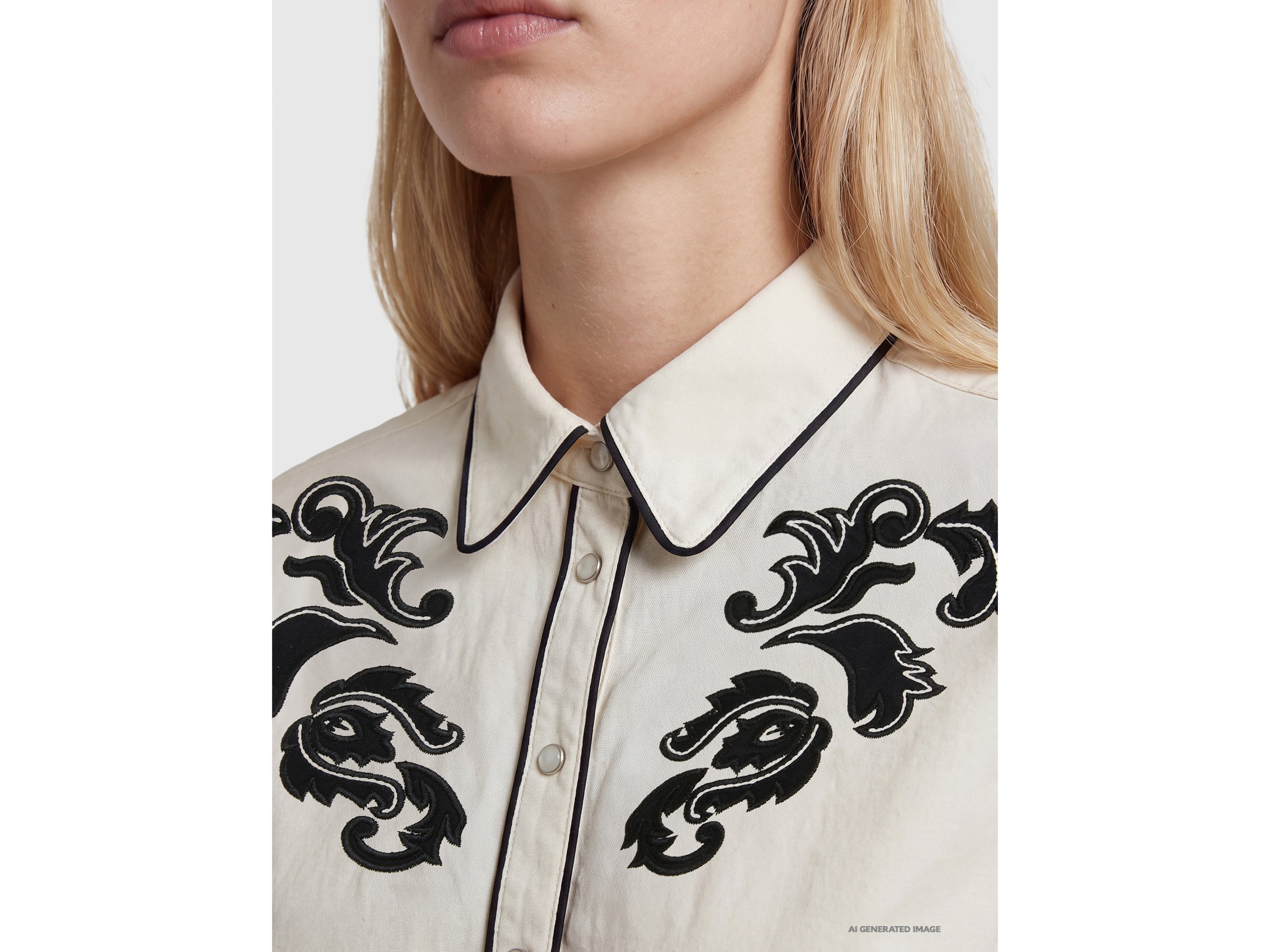 United Colors of Benetton camicia cotone elasticizzato ricamo western