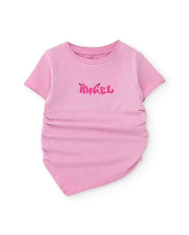TucTuc Magliette T-shirt Bambina Rosa Arricciature Cotone