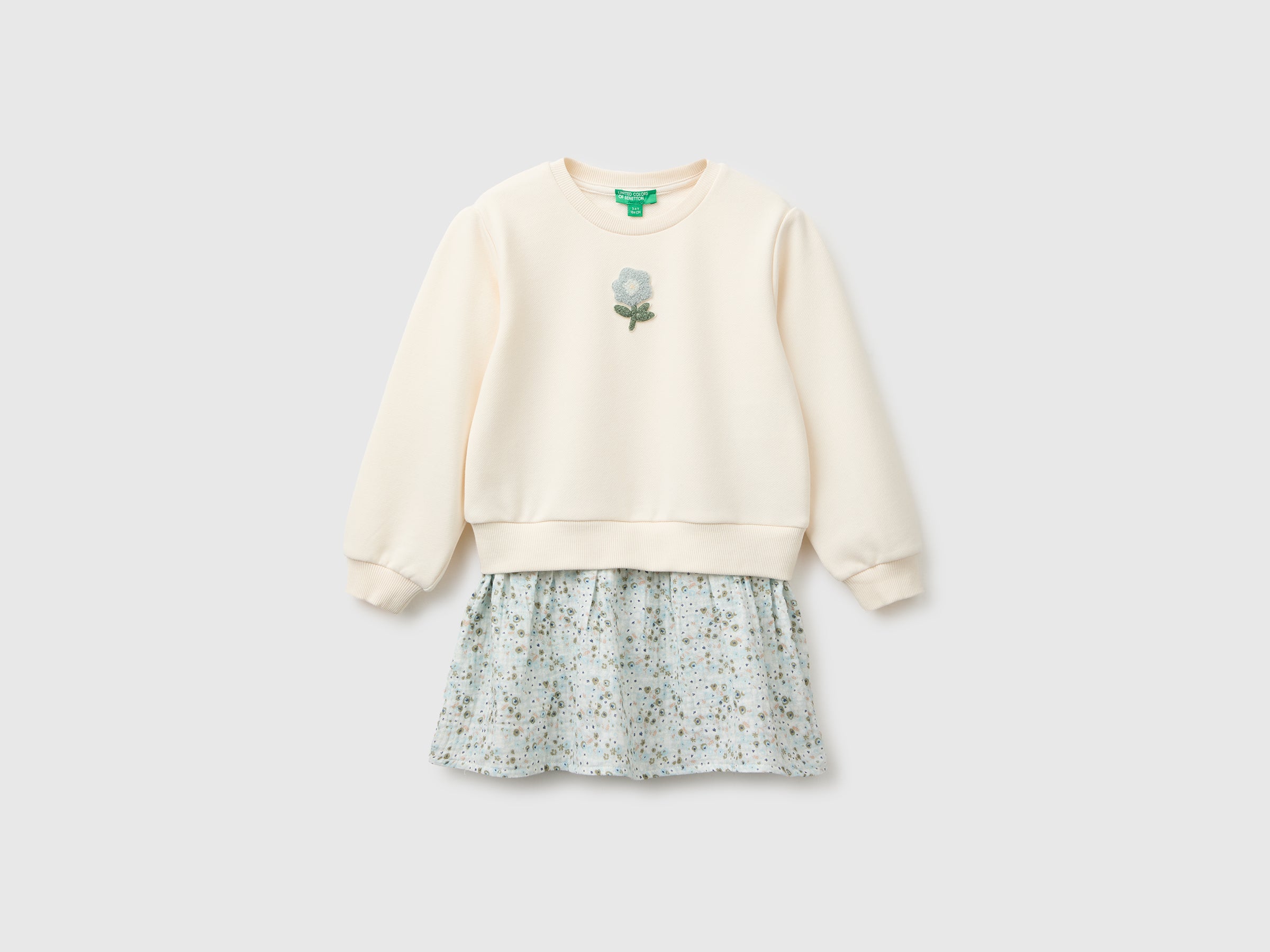 Benetton Vestito Bambina Gonna Fiori Cotone