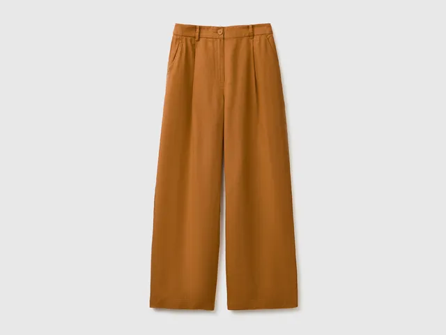 Benetton pantaloni lino vita alta taglia 42