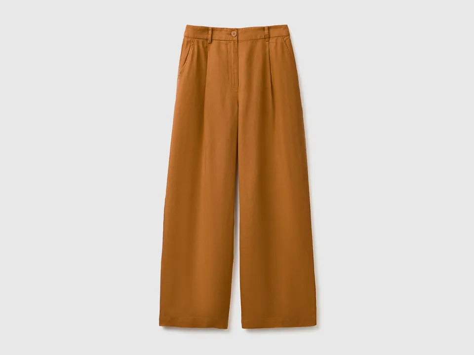 Benetton pantaloni lino vita alta taglia 42