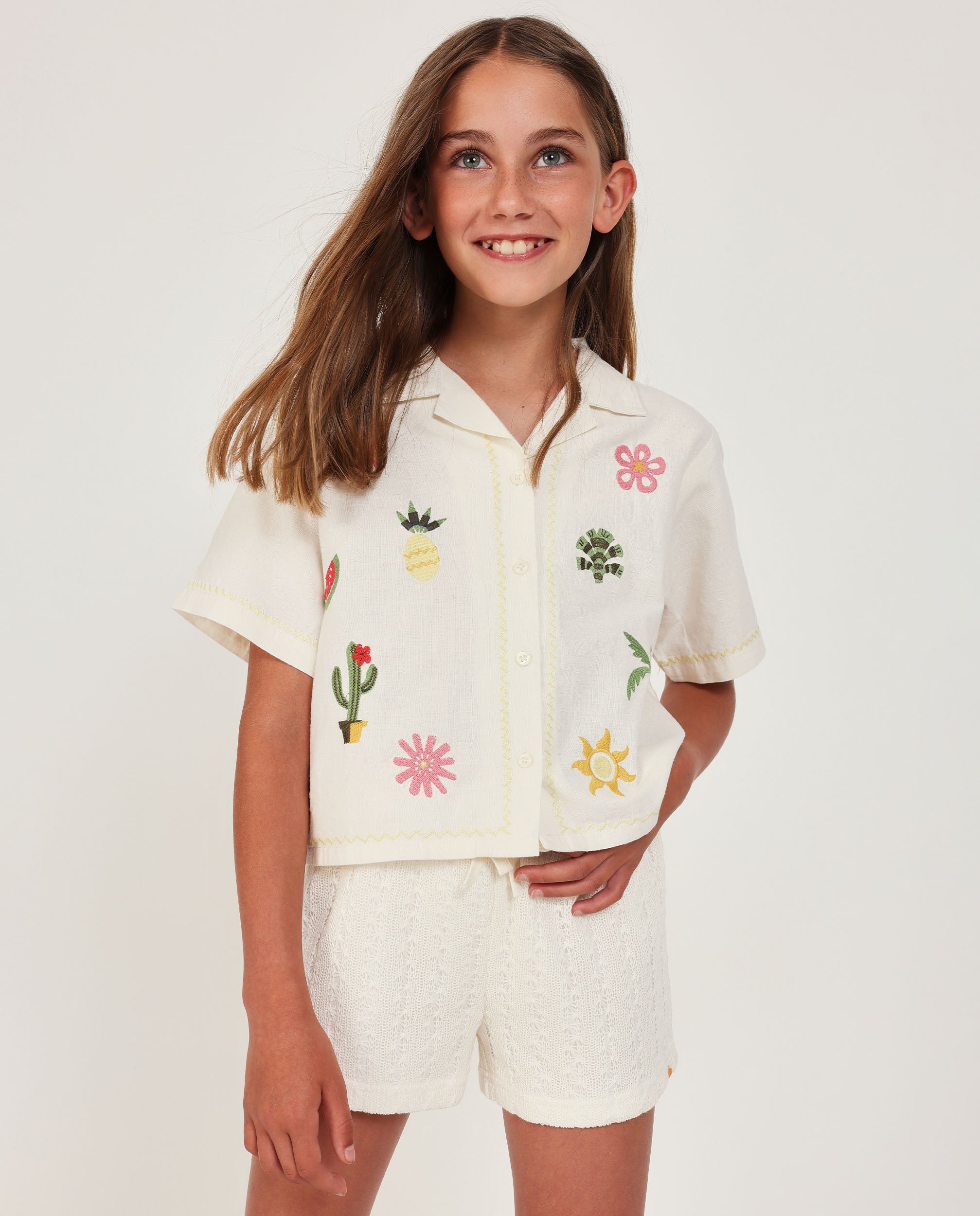 TucTuc Bermuda Bambina Bianco-Giallo Ricamo Elastico Cotone