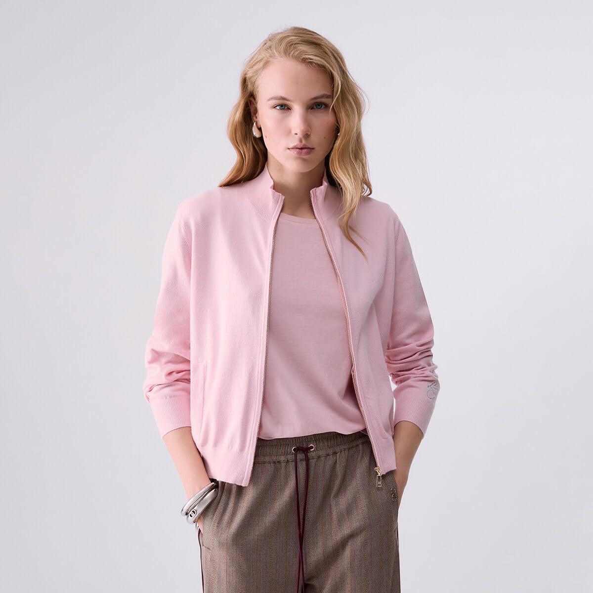 Liu Jo Cardigan Zip Donna L Maglia Tasche Logo Polsino