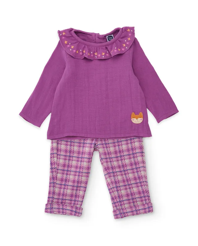 TucTuc Completi Neonata Viola 0-24M Blusa Volant+Quadri