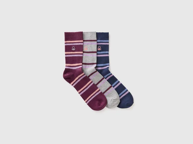 Benetton Three pairs calzini a righe 3/4 3 paia multicolore