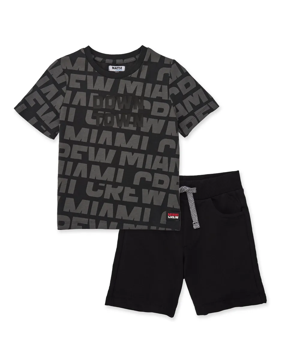TucTuc Completi Bimbo Maglia Nero 4-16 Anni T-shirt+Bermuda