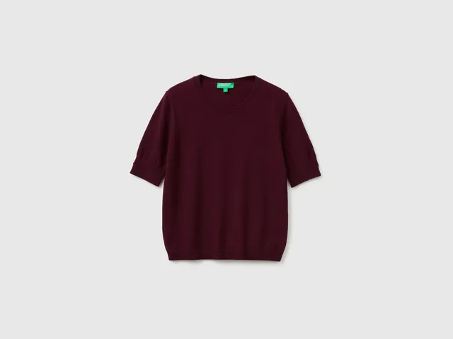 United Colors of Benetton Maglione manica corta lana merino prugna