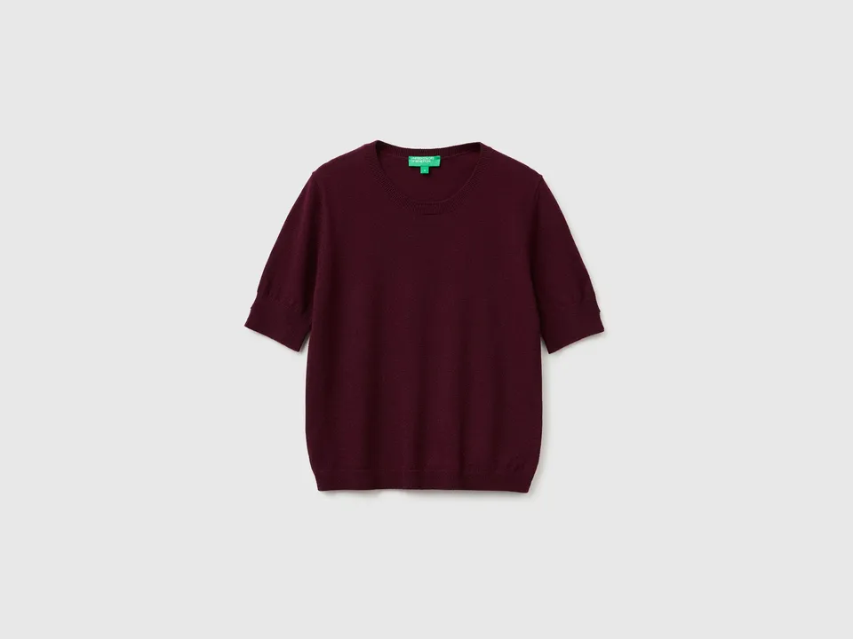 United Colors of Benetton Maglione manica corta lana merino prugna