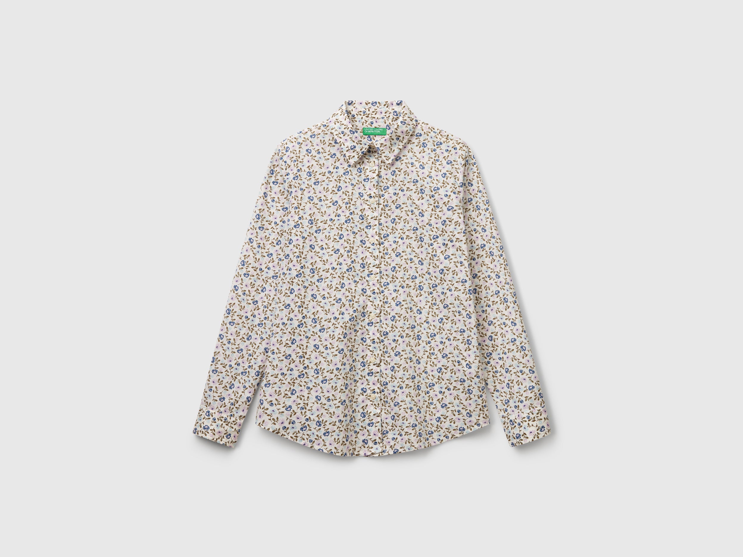 Benetton Camicia fantasia in cotone manica lunga