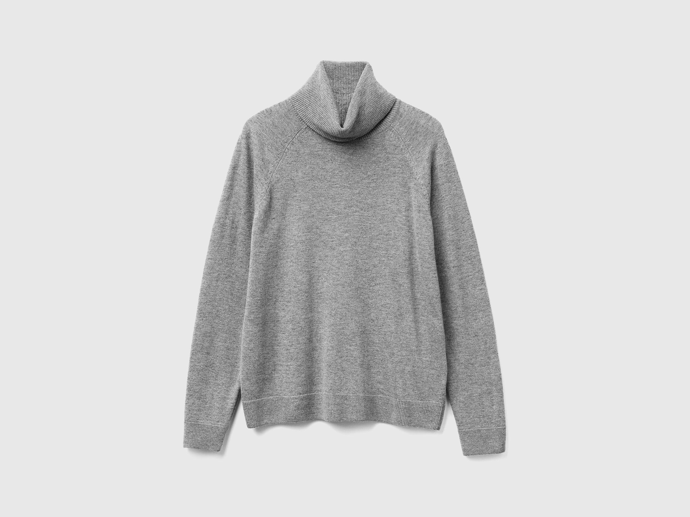 United Colors of Benetton Maglione Dolcevita Lana Cashmere Grigio