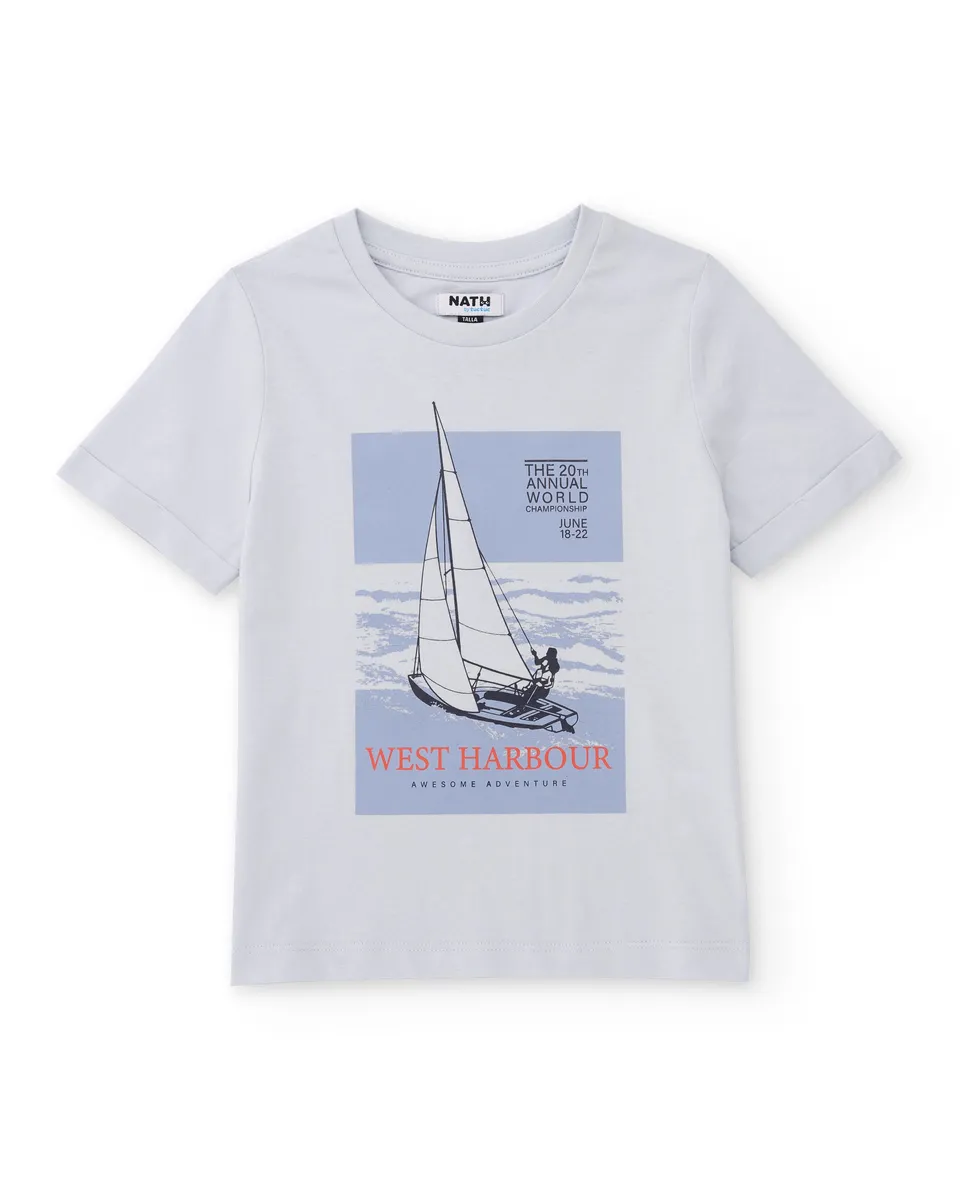 TucTuc Magliette T-Shirt Bambino Barca Celeste