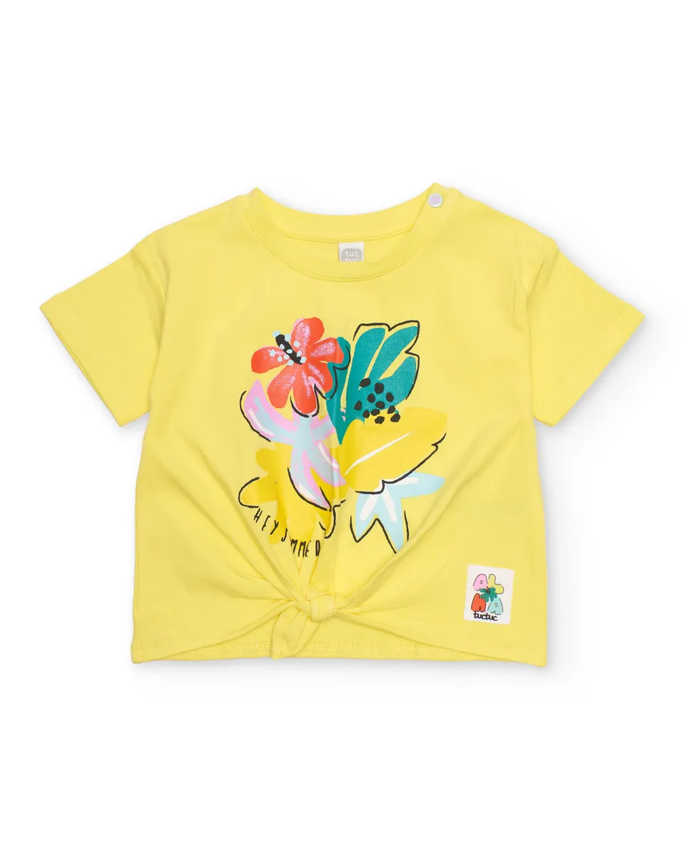 TucTuc Magliette T-shirt maglia gialla bambina fiori nodo