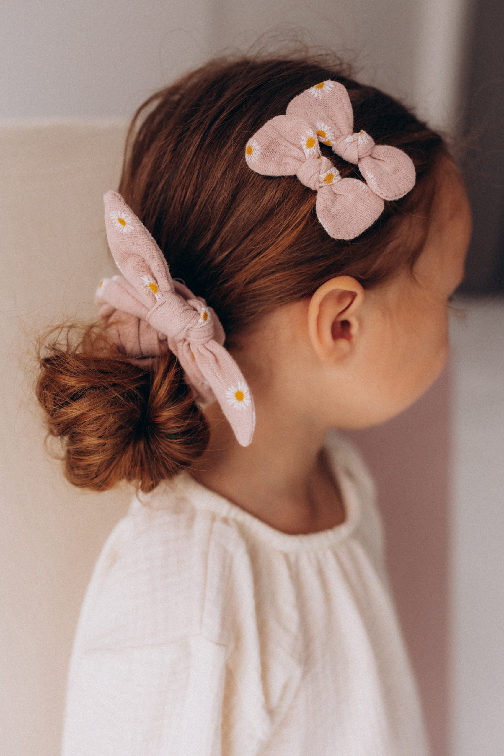 Woolly Organic Hair Bow Clips mollette fiocco Rose Clay mussola 6 cm