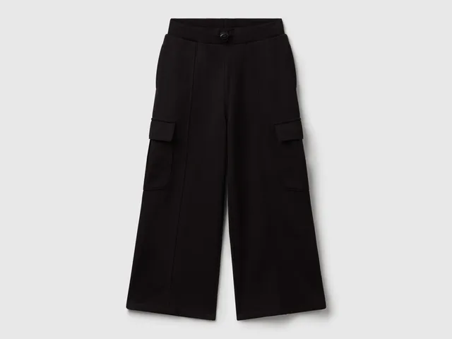 Benetton Wide Cargo pantaloni cotone tasconi vestibilità larga L