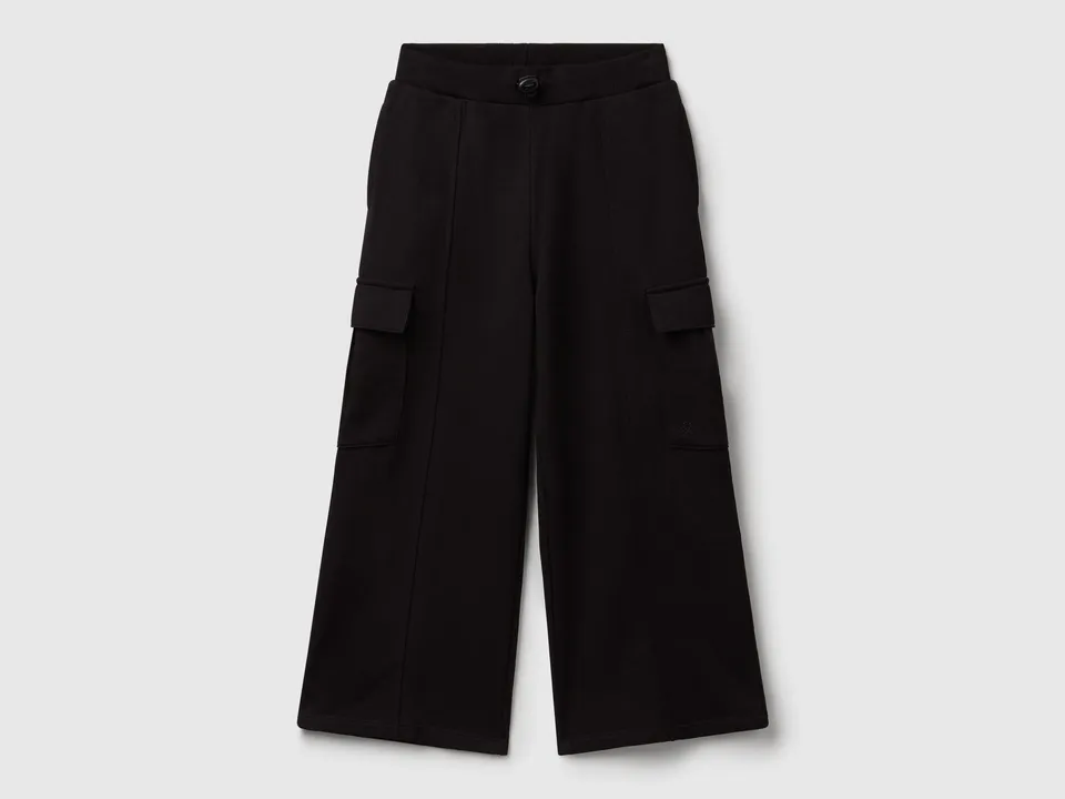 Benetton Wide Cargo pantaloni cotone tasconi vestibilità larga L
