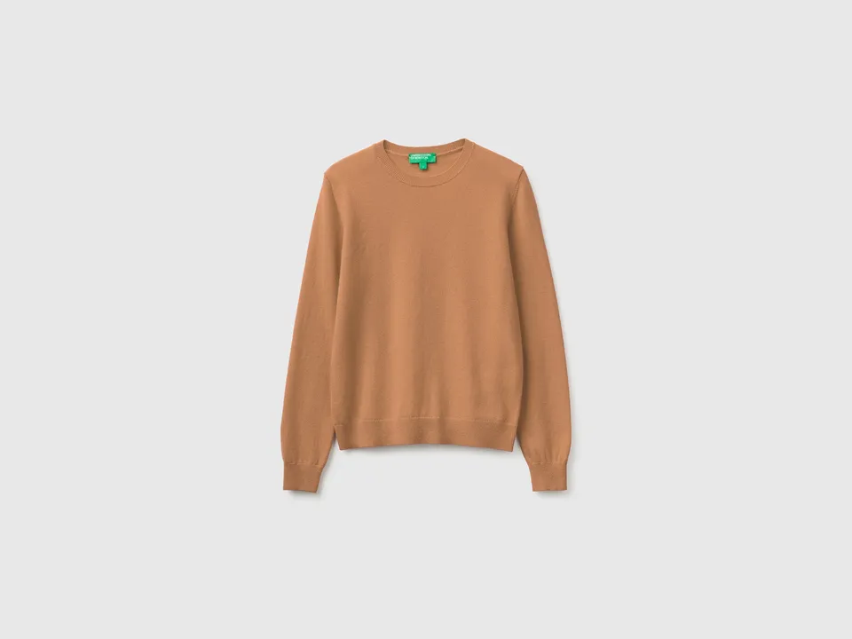 United Colors of Benetton Camel Maglione lana merino girocollo