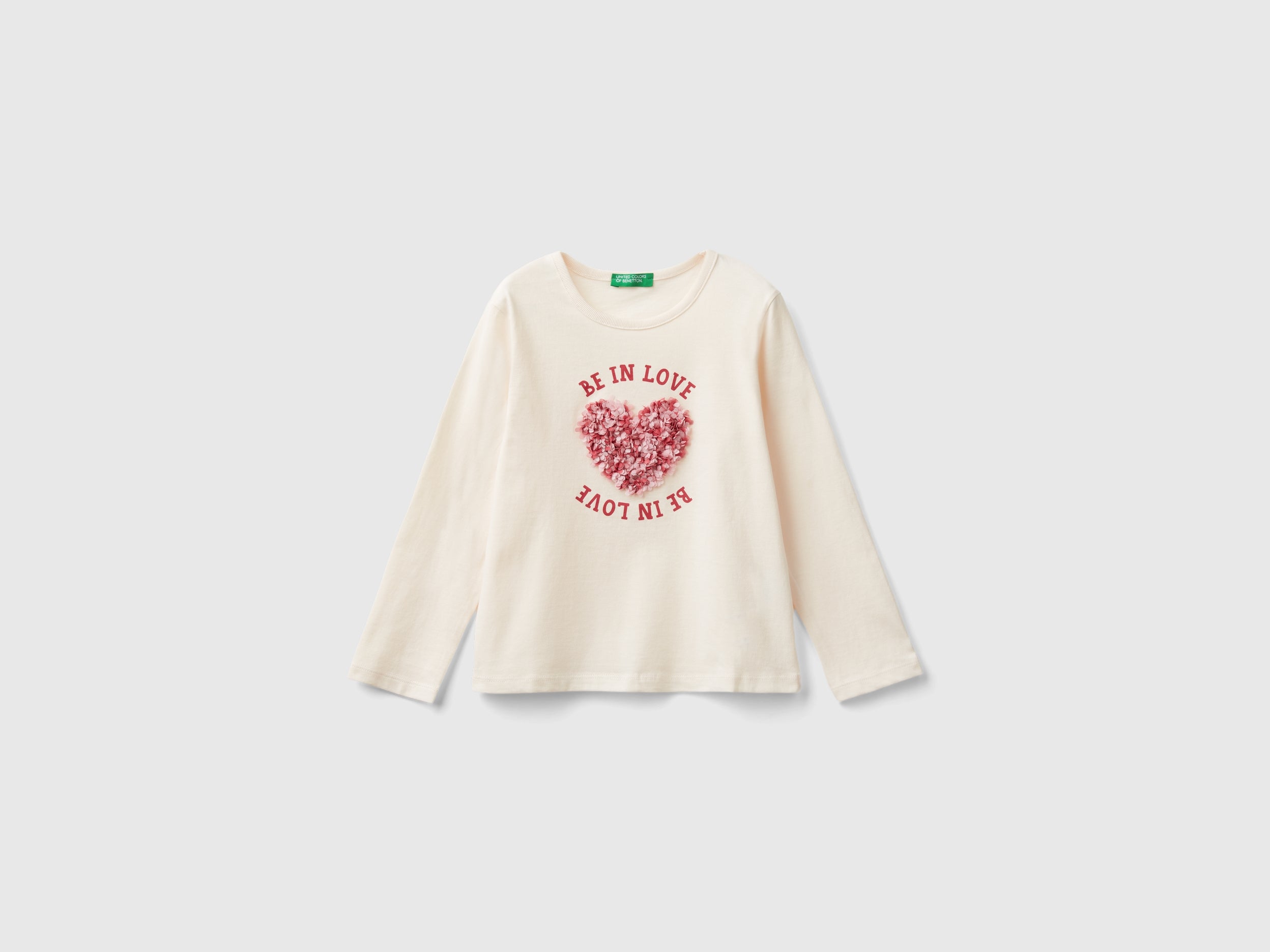 Benetton T-Shirt petali maglietta bambina cotone bio manica lunga