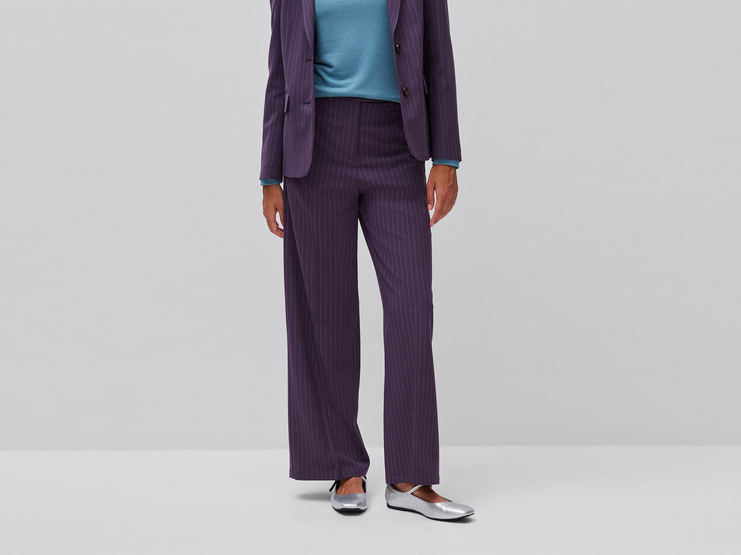 Benetton Trousers Pantaloni Larghi Gessati Viscosa