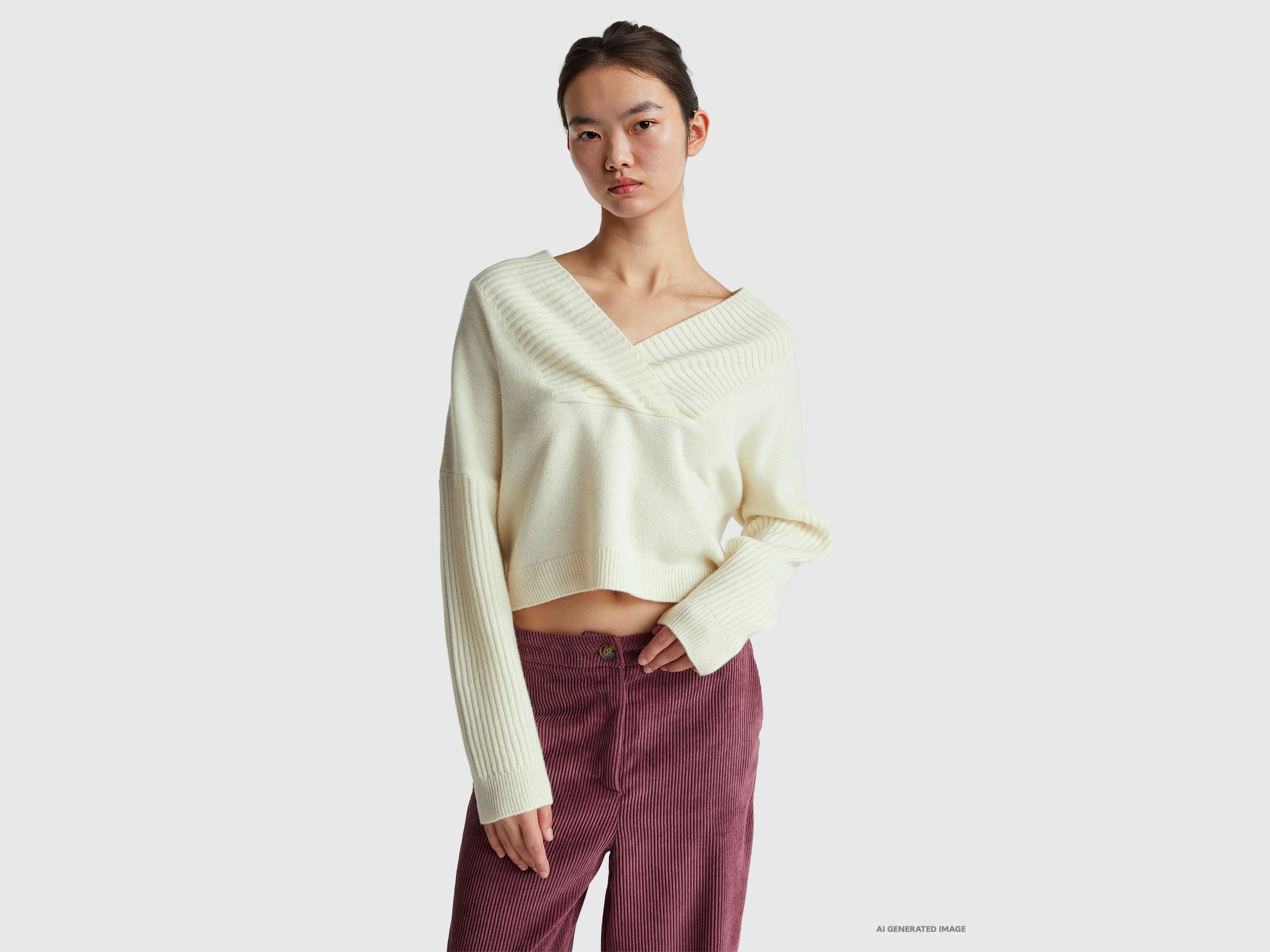 Benetton Maglione Scollo a V Misto Lana Taglia S