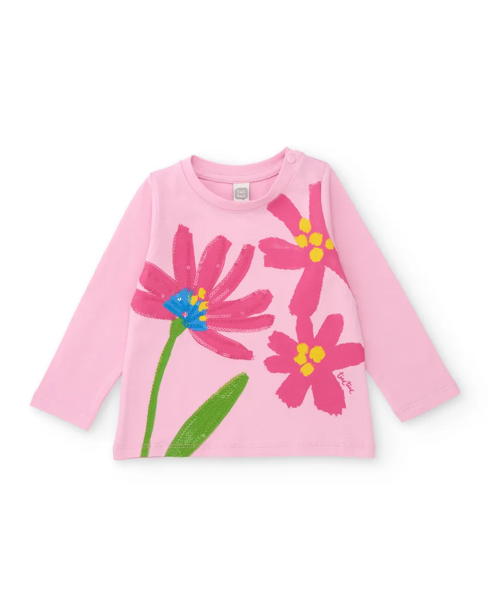 TucTuc Magliette T-shirt bambina rosa maglia fiori brillanti