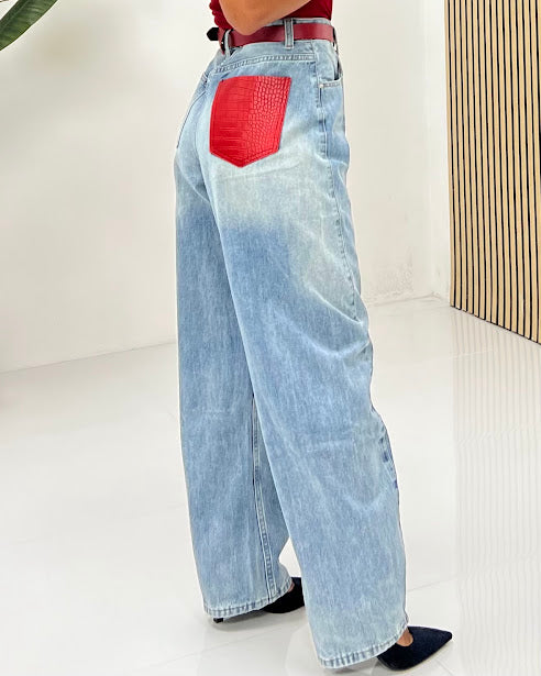 Sottosopra JEZ2731 Jeans Ecopelle Coccodrillata Marrone S
