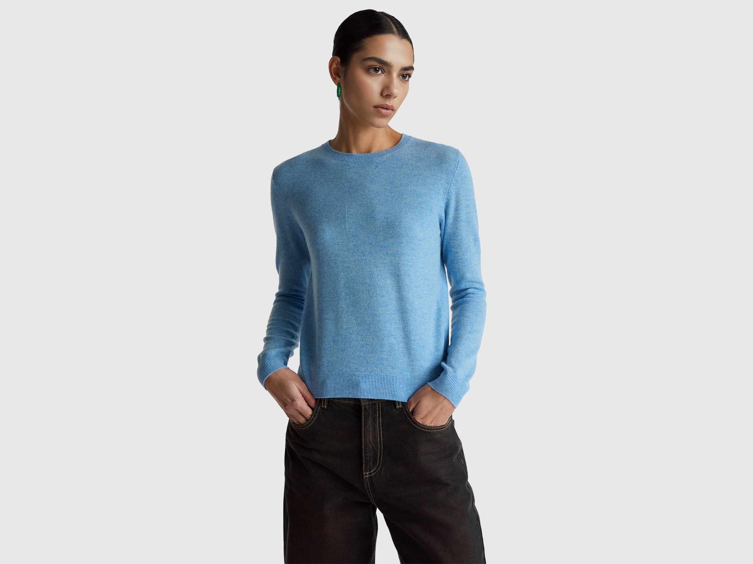 United Colors of Benetton Light Blue Maglione Lana Merino Taglia M