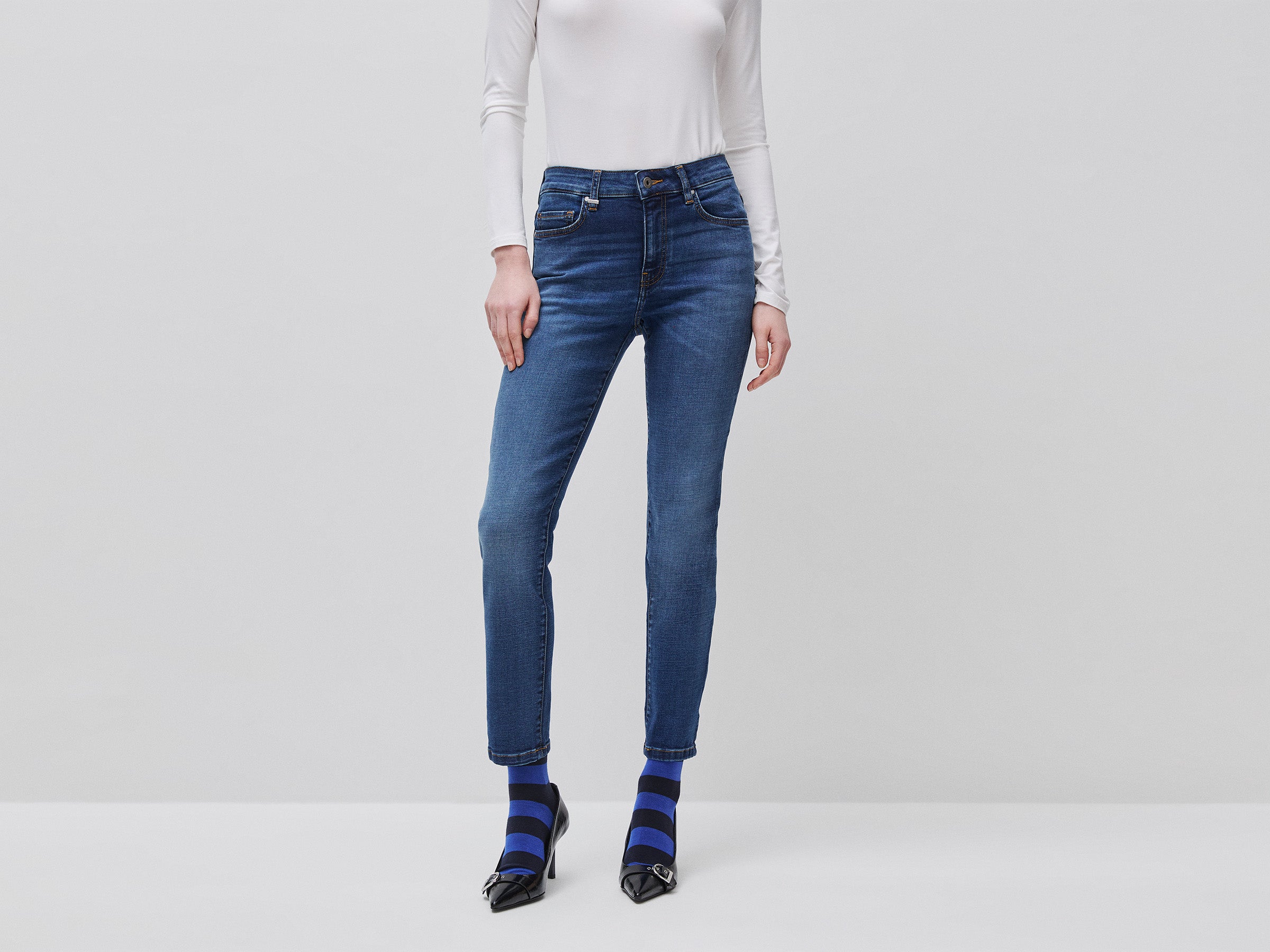 United Colors of Benetton Jeans Slim Vita Alta Cotone Stretch Donna