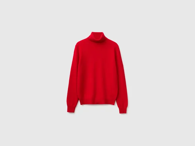 United Colors of Benetton Maglione Dolcevita Lana Merino Rosso