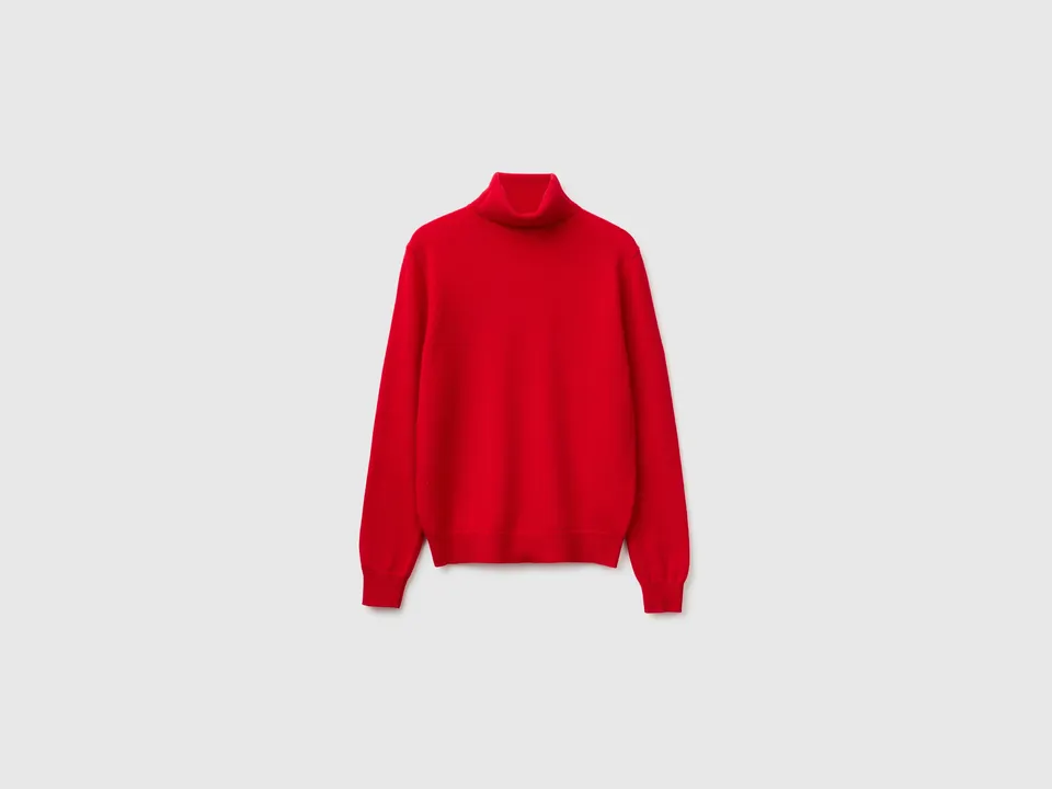United Colors of Benetton Maglione Dolcevita Lana Merino Rosso