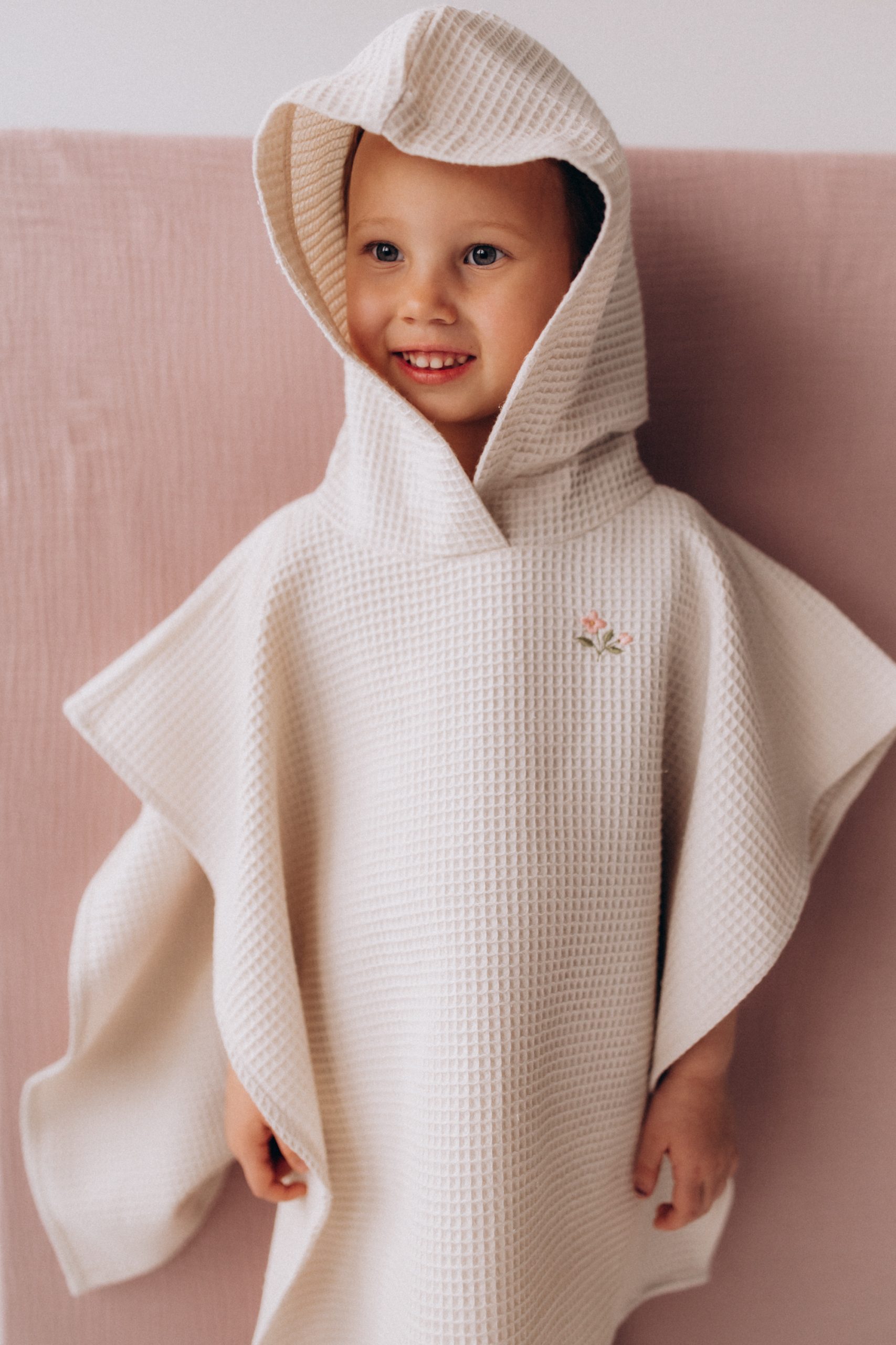 Woolly Organic Poncho Bimbo Cotone con Cappuccio 70x60