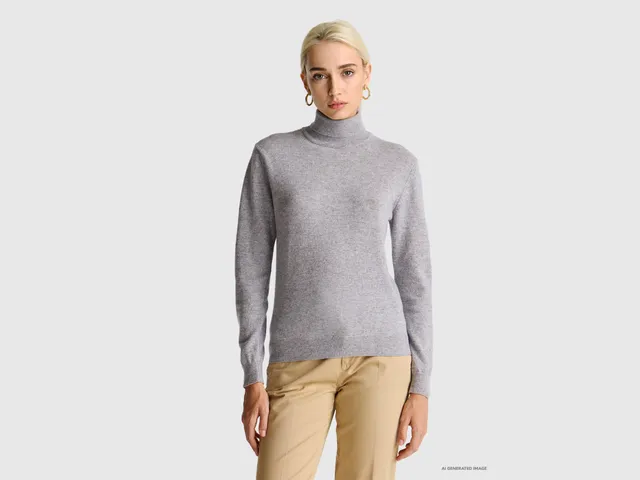 United Colors of Benetton maglione lana merino grigio taglia M