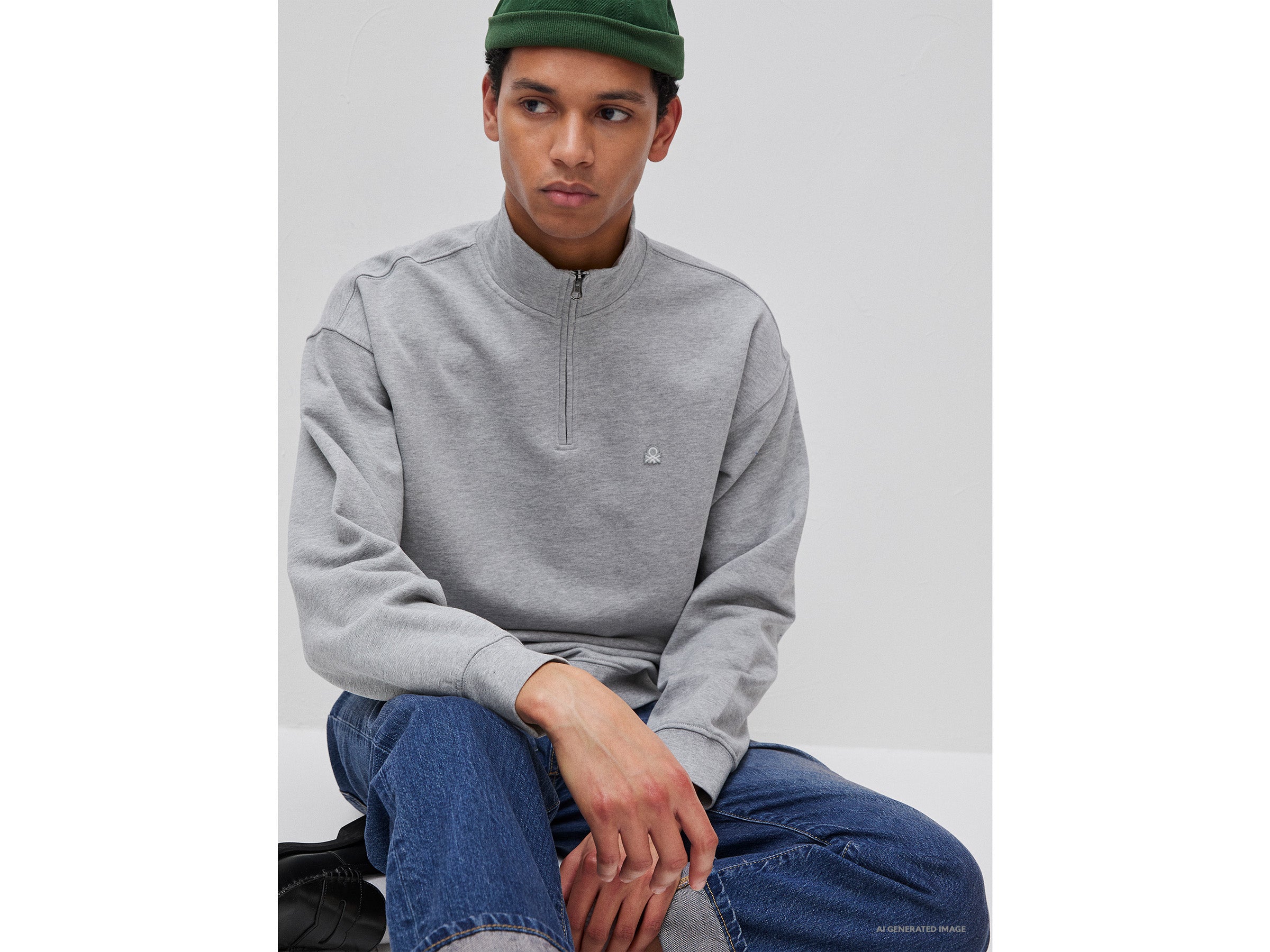 United Colors of Benetton Felpa Mezza Zip Cotone Bio Collo Alto