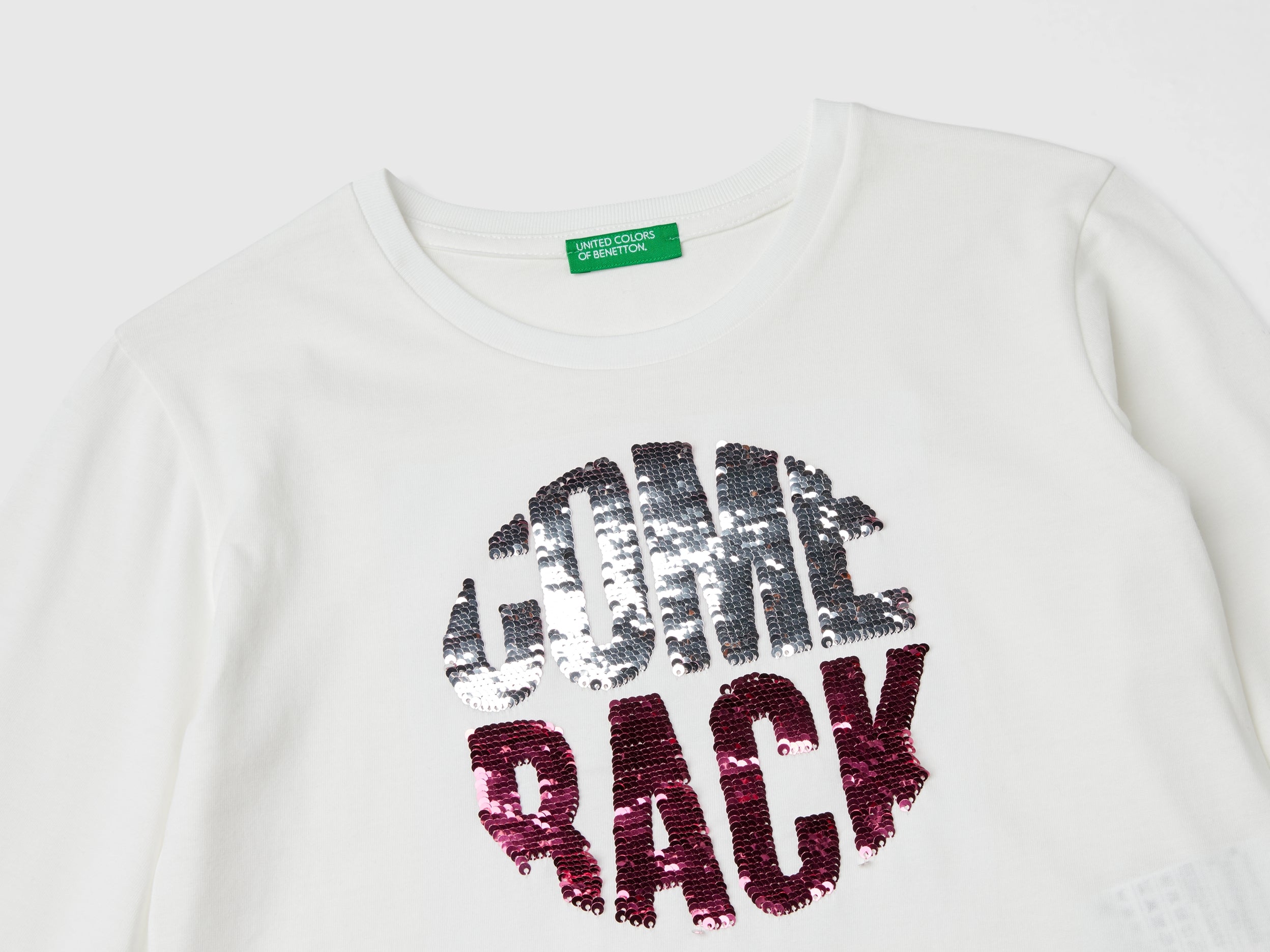 United Colors of Benetton T-shirt cotone bio paillettes manica lunga S