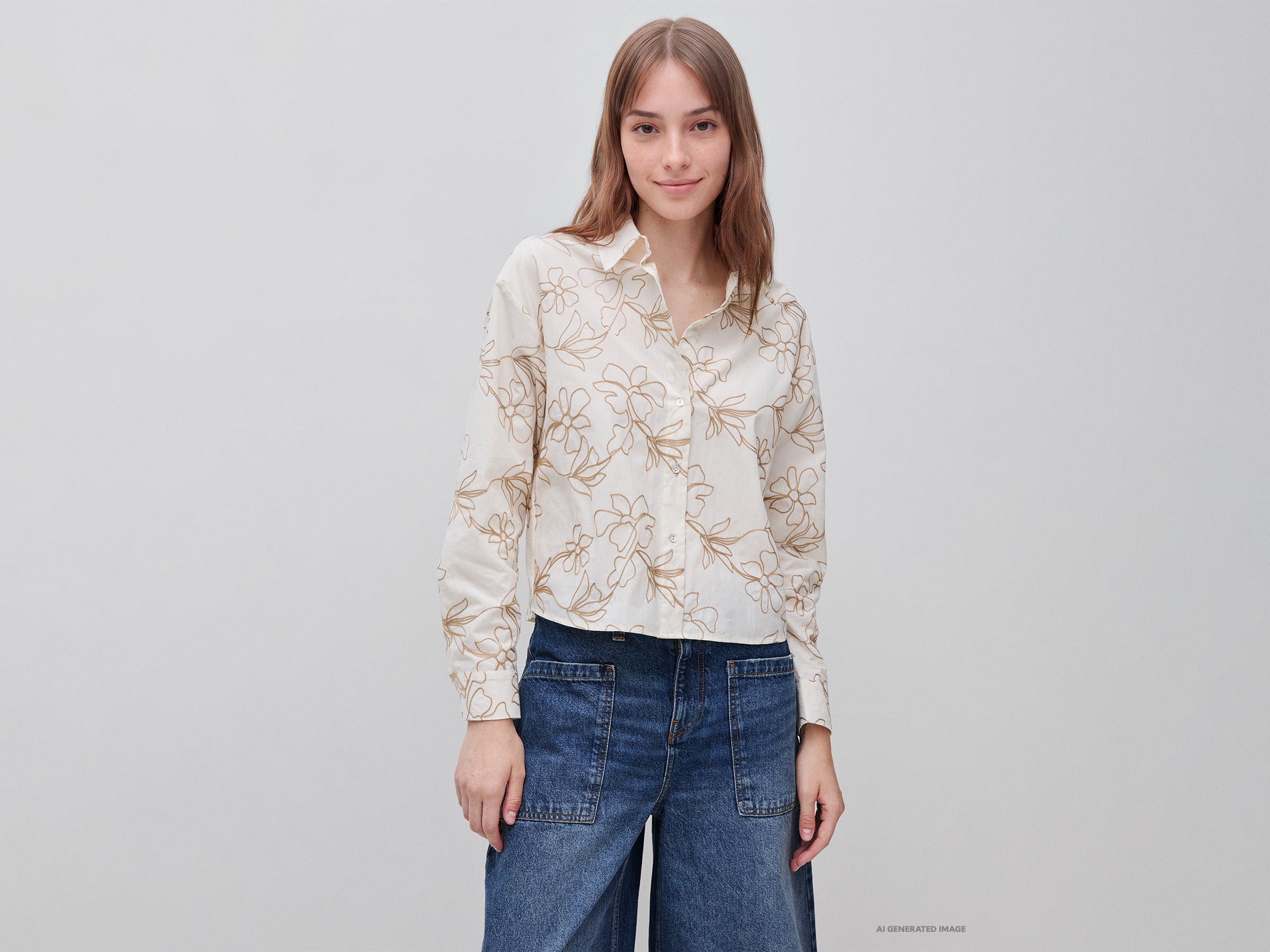 United Colors of Benetton Camicia donna cotone ricamo floreale taglia M