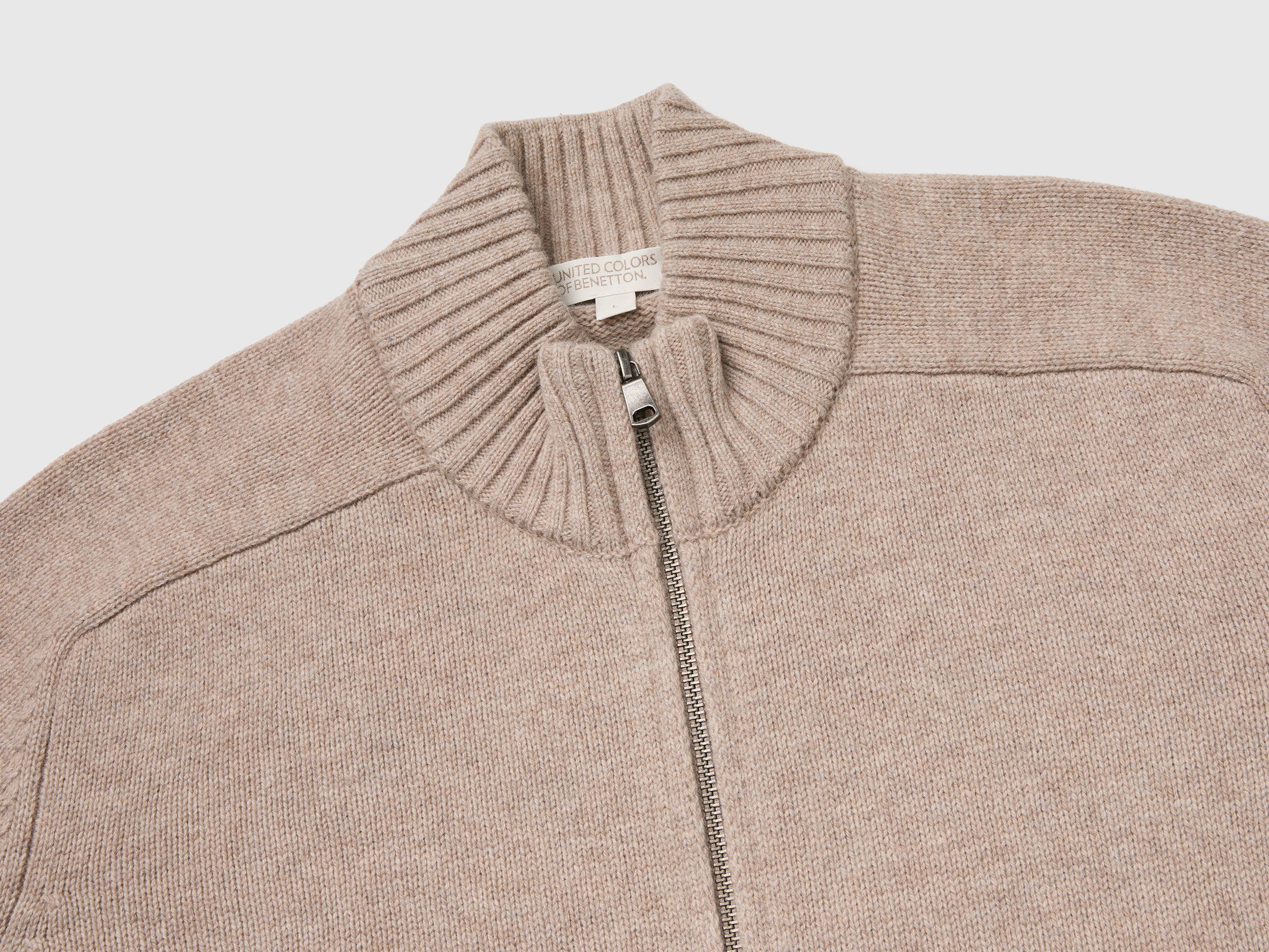 Benetton cardigan zip lana merino collo alto M