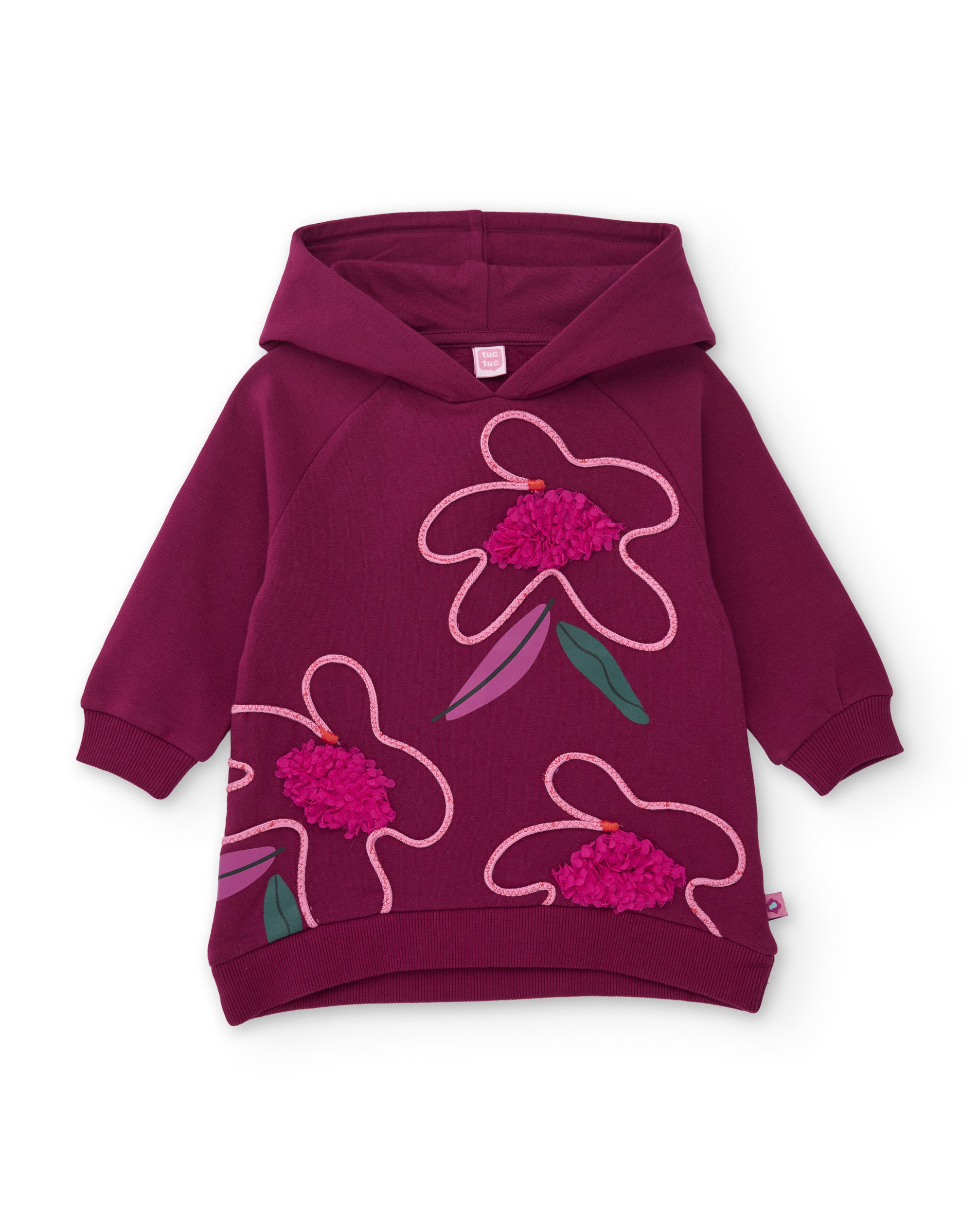 TucTuc Vestiti bambina bordeaux felpa cappuccio fiori