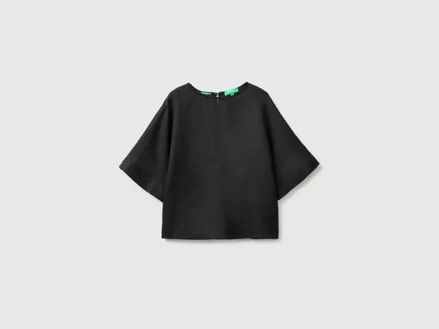 United Colors of Benetton Camicia lino scollo girocollo blusa XS