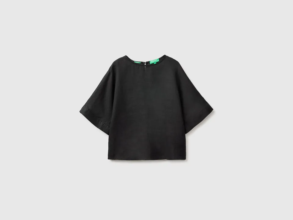 United Colors of Benetton Camicia lino scollo girocollo blusa XS