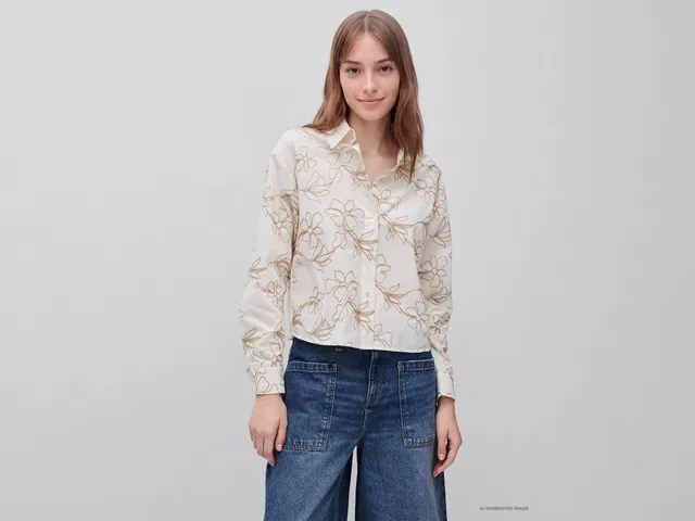 United Colors of Benetton Camicia donna cotone ricamo floreale taglia M