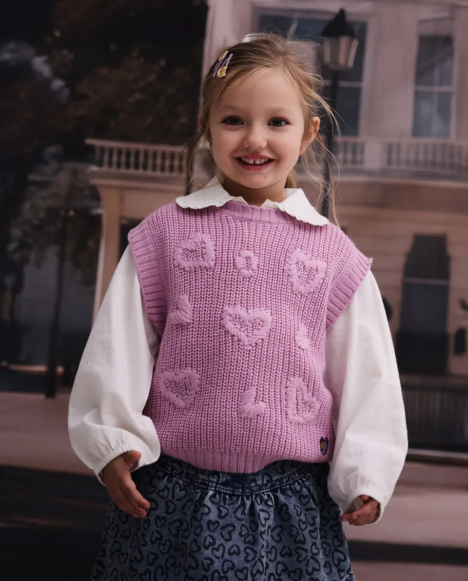 TucTuc Maglioni gilet bambina tricot rosa motivo cuori caldo