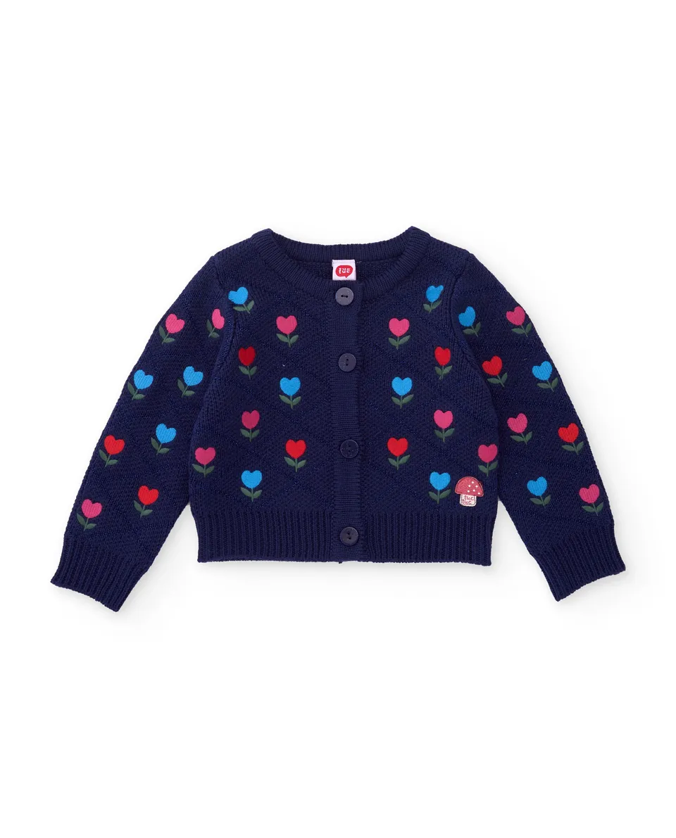 TucTuc Maglioni Giacca Bambina Blu Fiori Bottoni