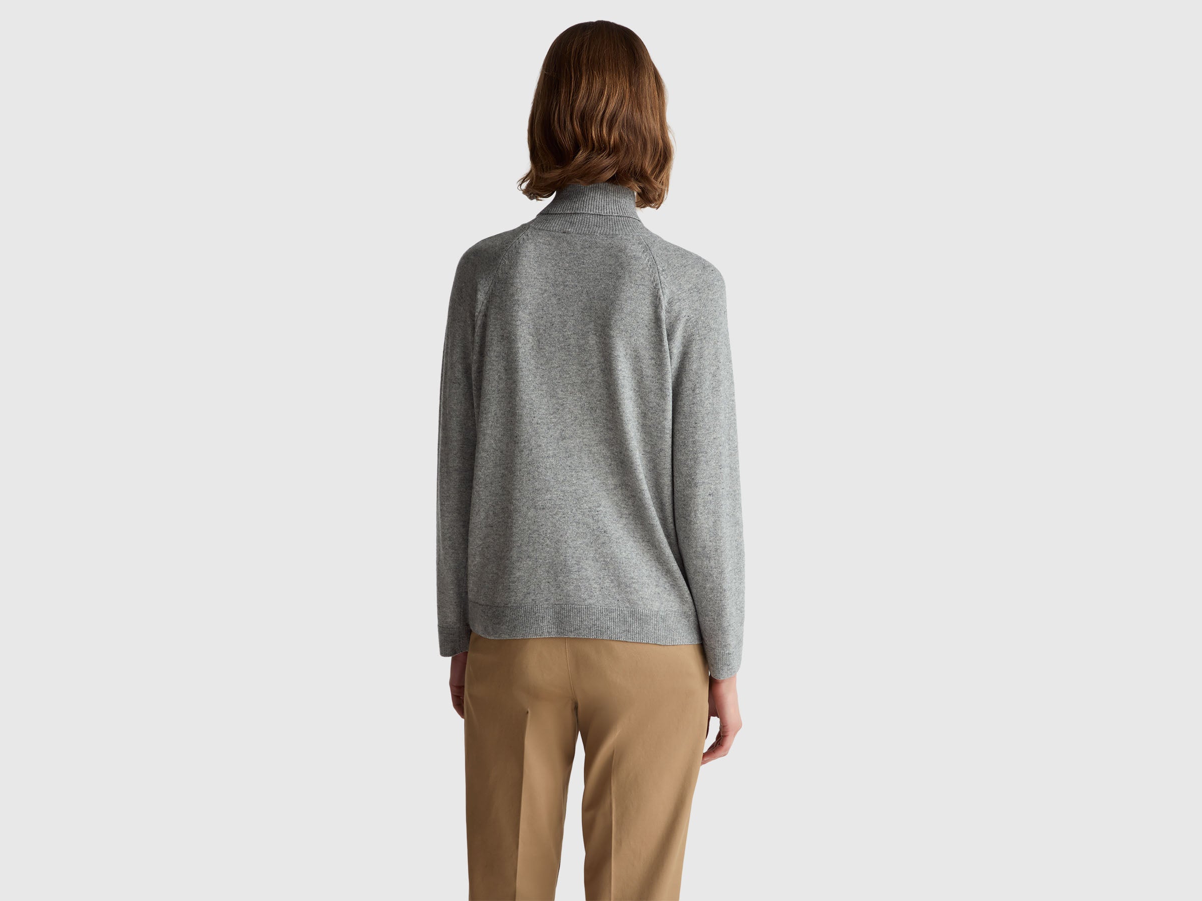 United Colors of Benetton Maglione Dolcevita Lana Cashmere Grigio