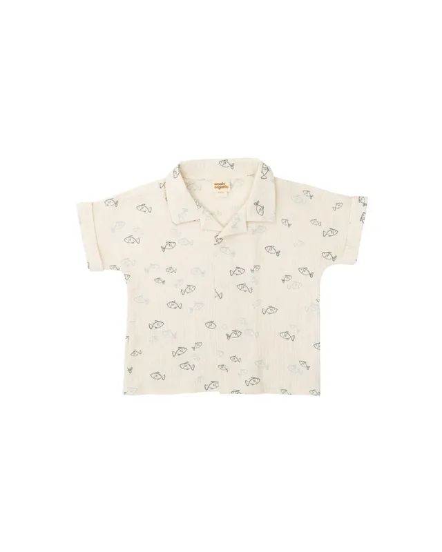 Woolly Organic Shirt GOTS camicia bambino mussola Little Fish