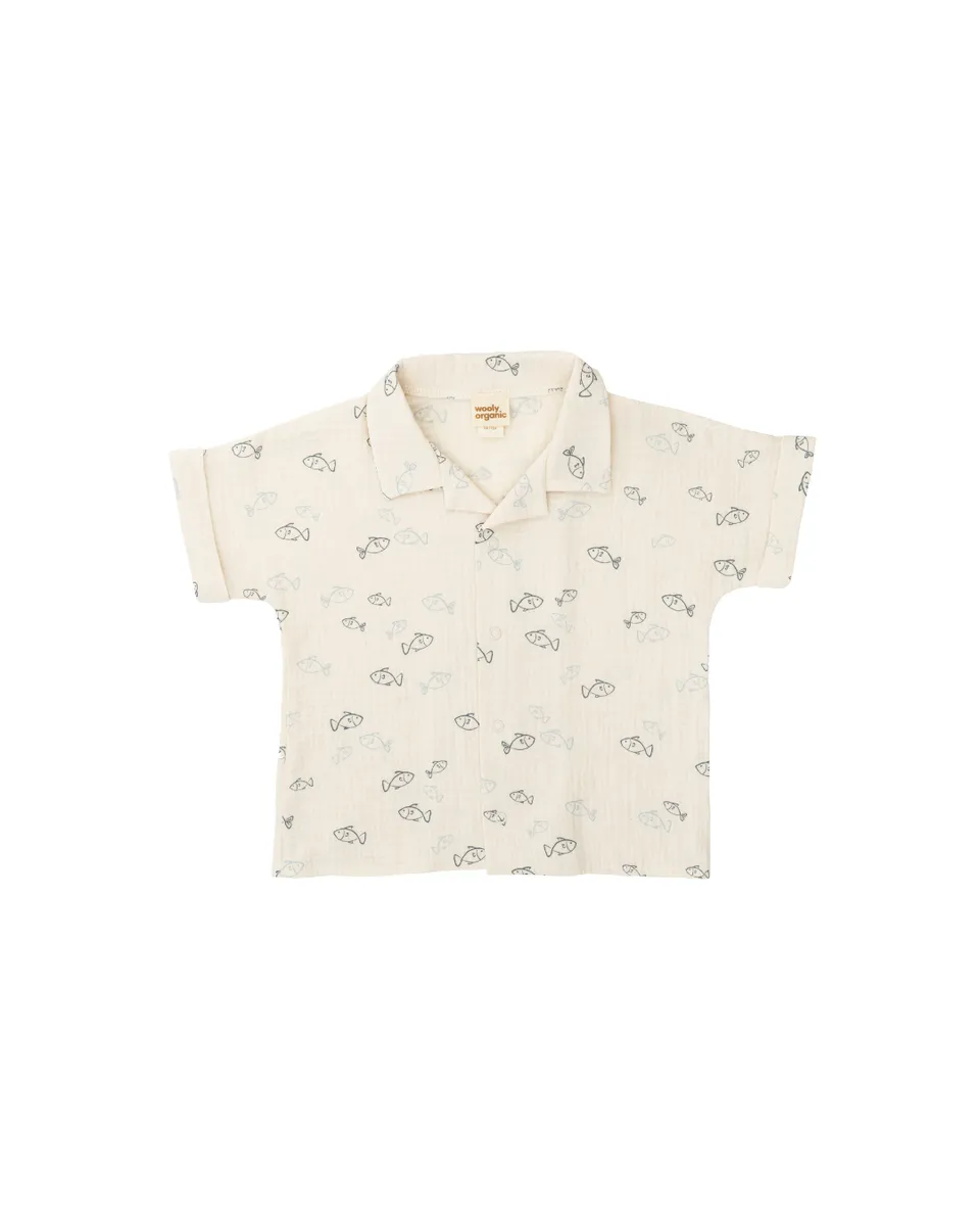 Woolly Organic Shirt GOTS camicia bambino mussola Little Fish
