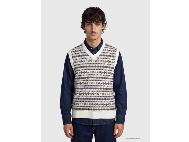 United Colors of Benetton Wool blend jacquard V-neck vest gilet lana
