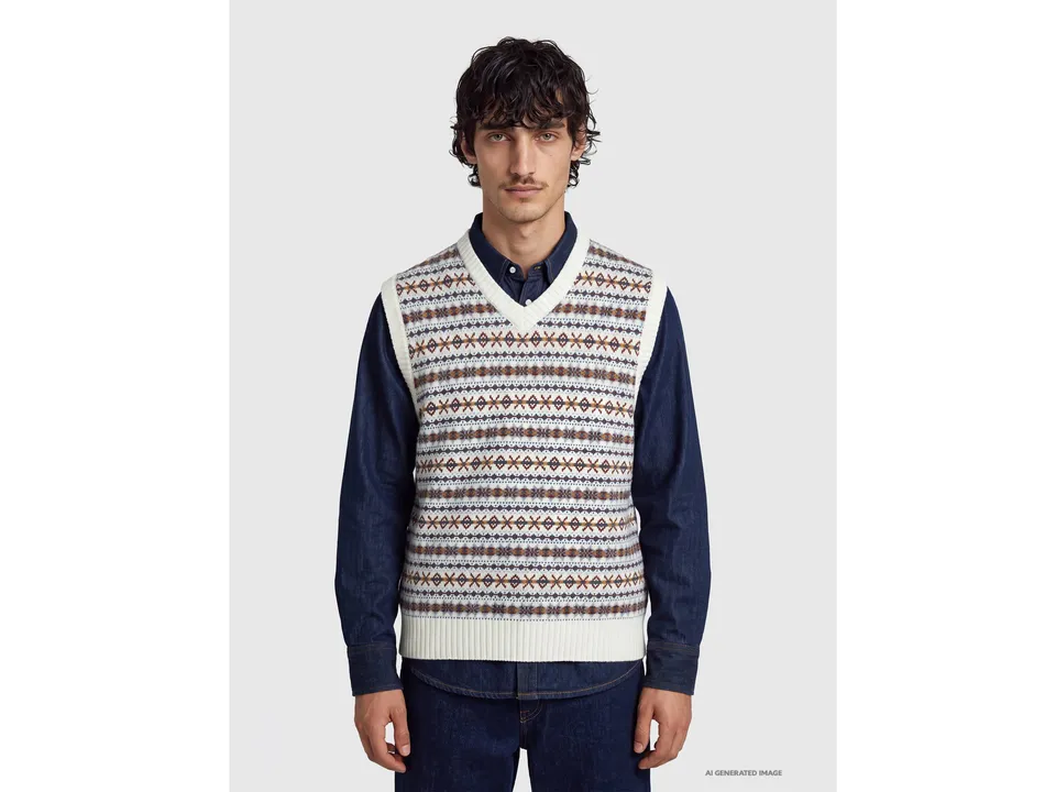 United Colors of Benetton Wool blend jacquard V-neck vest gilet lana